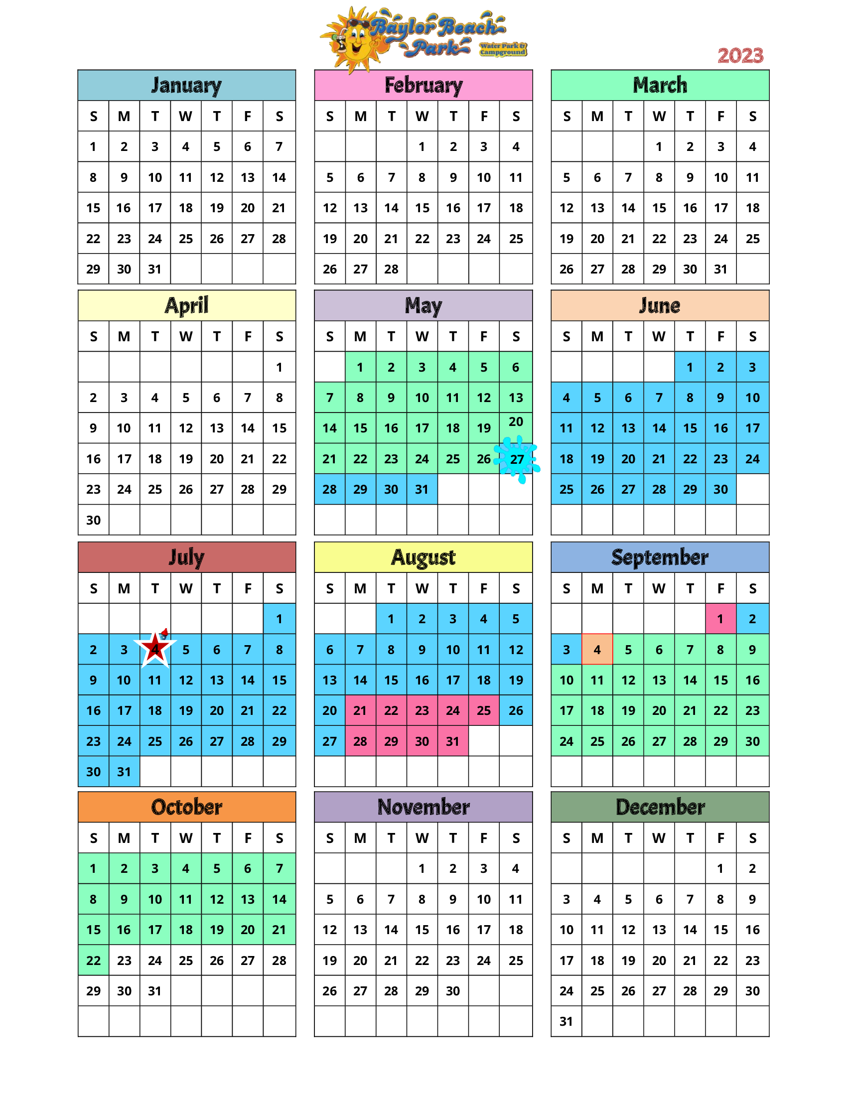 Baylor Beach Park Calendar