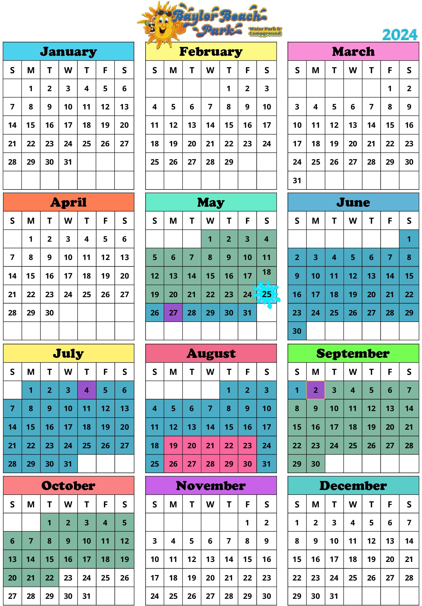 Baylor Beach Park Calendar