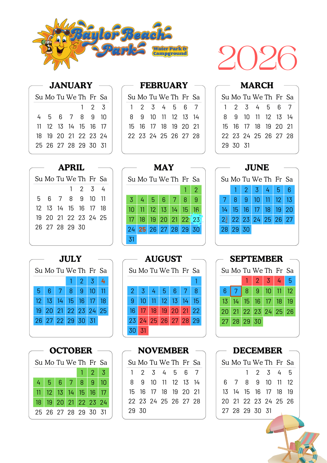 Baylor Beach Park Calendar